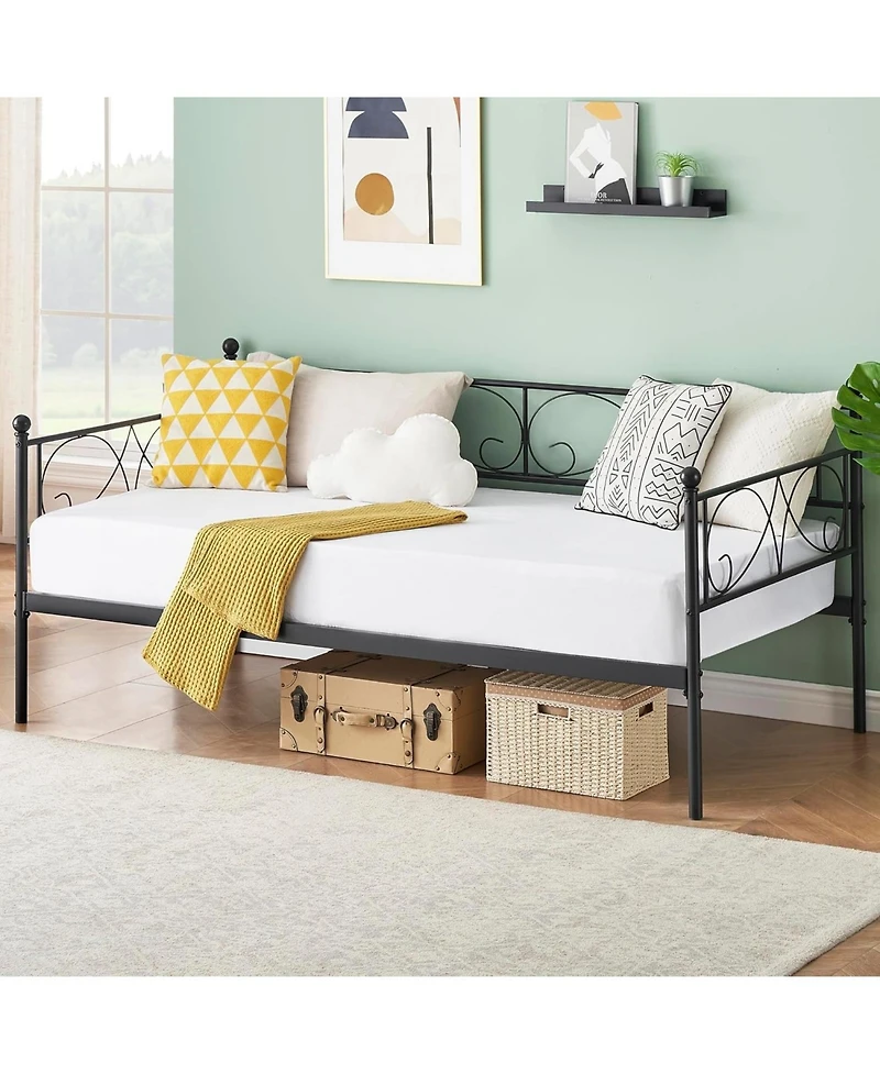 gaomon Daybed Frame, Metal with Floral Headboard, Heavy Duty Steel Slats Supports, Modern Twin Bed Frame for Living Room, Guest Room
