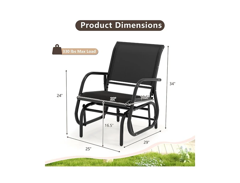 Slickblue Outdoor Single Swing Glider Rocking Chair with Armrest