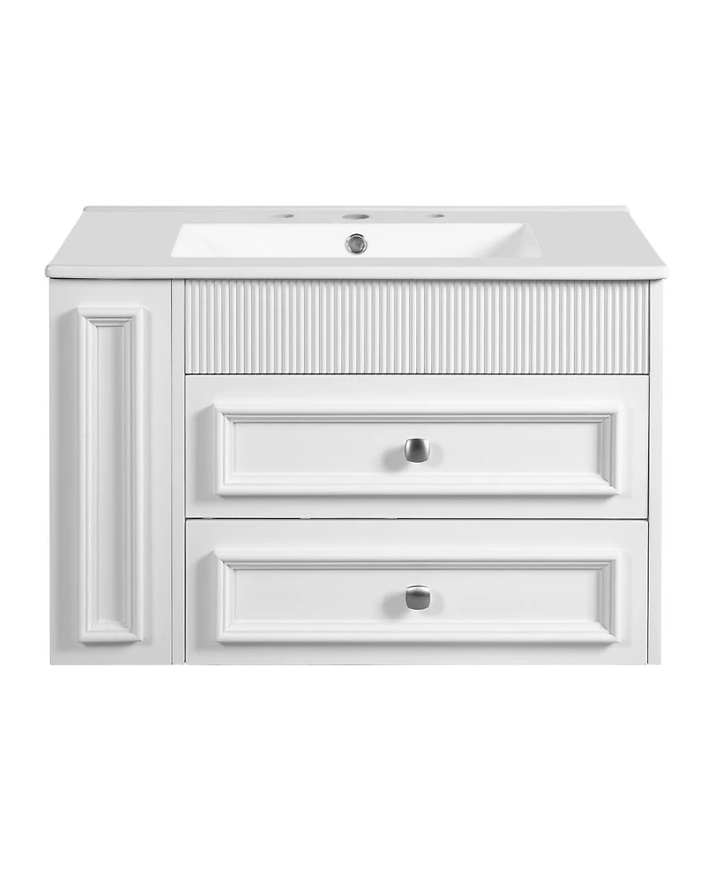Sillysis 30" Wall Mounted Bathroom Vanity with Sink, Modern Mdf Cabinet, 2 Drawers and Open Shelves for Small Spaces