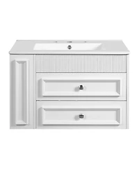 Sillysis 30" Wall Mounted Bathroom Vanity with Sink, Modern Mdf Cabinet, 2 Drawers and Open Shelves for Small Spaces
