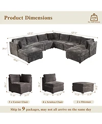 Xizzi 9-Piece Modular Sectional Sofa Couch with Chaise Ottomans, Comfy Plush Corduroy Cloud Couches, Modern Deep Seat Sofas Set for Living Room
