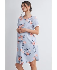 Hello Miz Maternity Floral Short Sleeve T-Shirt Dress with Pockets