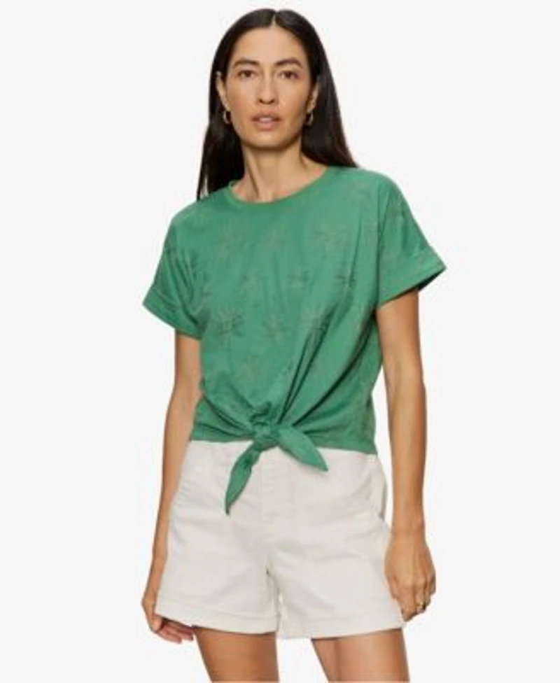Sanctuary Womens Tie Front Crewneck Short Sleeve T Shirt