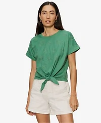 Sanctuary Womens Tie Front Crewneck Short Sleeve T Shirt