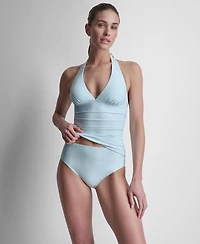 Dkny Women's Halter V-Neck Shirred Tankini Top