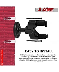 5 Core Guitar Wall Mount Hanger Black 2 Pack | Easy Lock and Adjustable