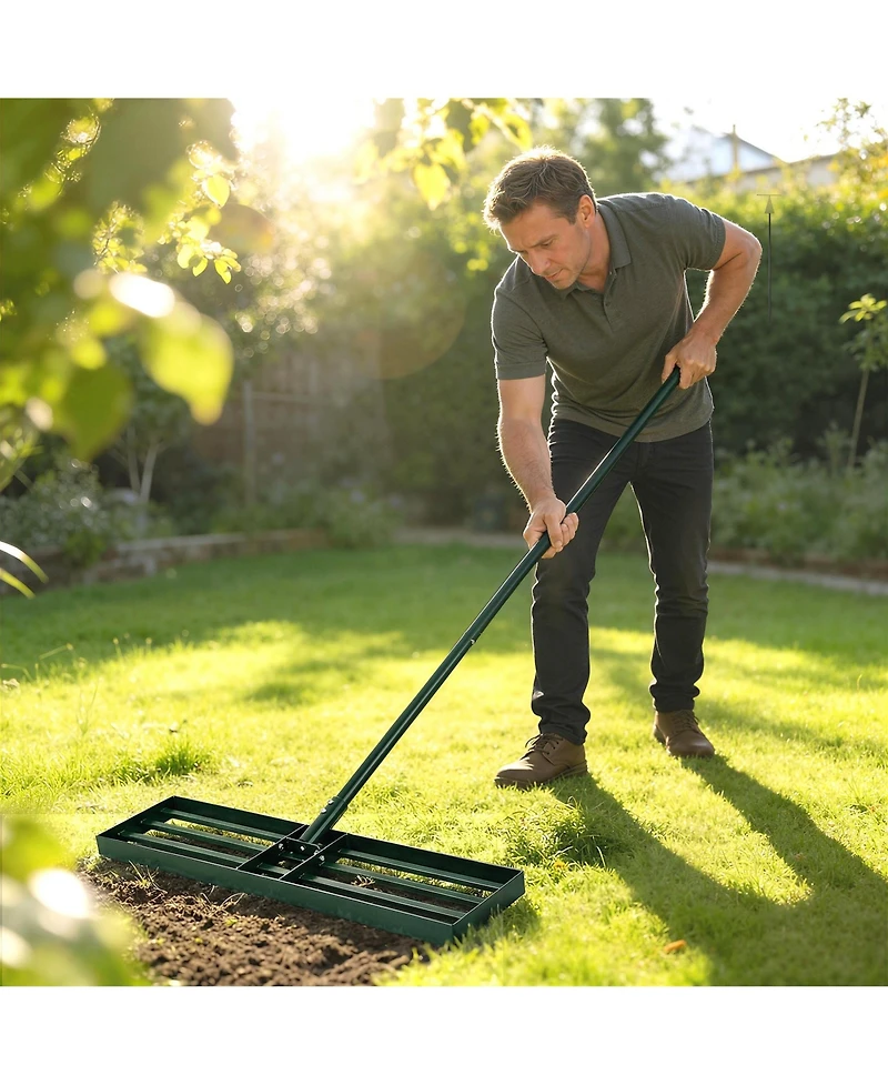 Outsunny 30" x 10" Lawn Leveling Rake with 66.5" Handle