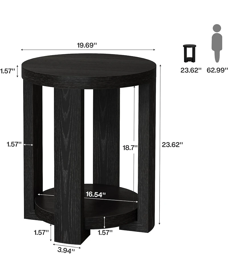 Tribesigns Round Side Table, 2-Tier End Table for Living Room & Bedroom