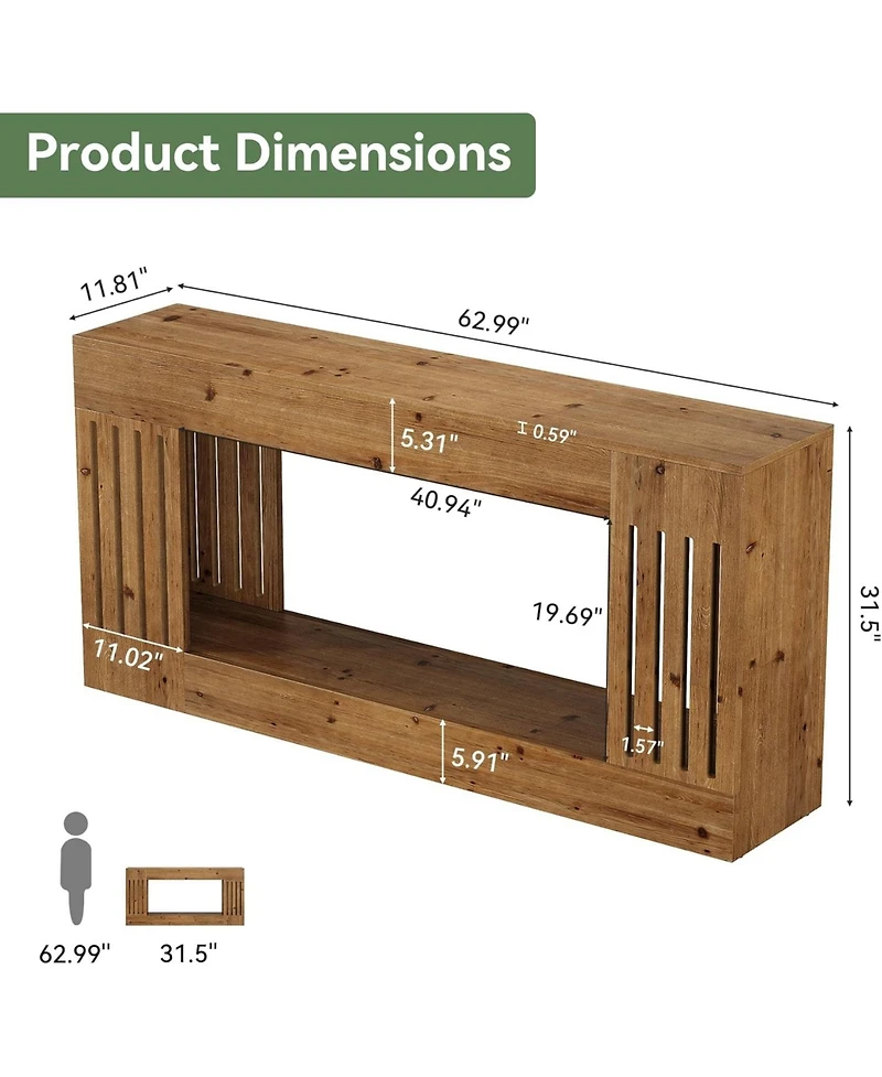 Tribesigns 63-Inch Sofa Table, Solid Wood, Vertical Stripe Legs