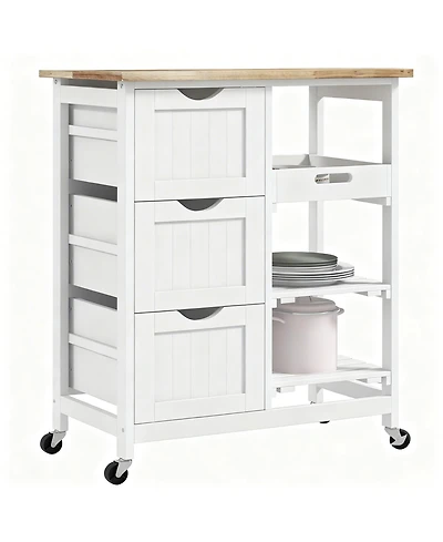 Yigii kitchen cart, beveled shelves with storage, solid wood top, adjustable shelves