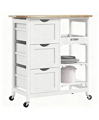 Yigii kitchen cart, beveled shelves with storage, solid wood top, adjustable shelves