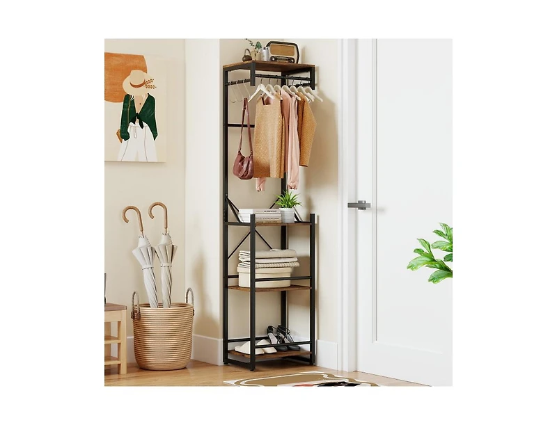 Slickblue Freestanding Coat Rack with 6 Hooks and 4 Storage Shelves