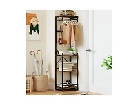 Slickblue Freestanding Coat Rack with 6 Hooks and 4 Storage Shelves