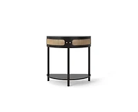 sumyeg 31.8" Corner Cabinet Side Table with 2 Rattan Storage and Bottom Shelf