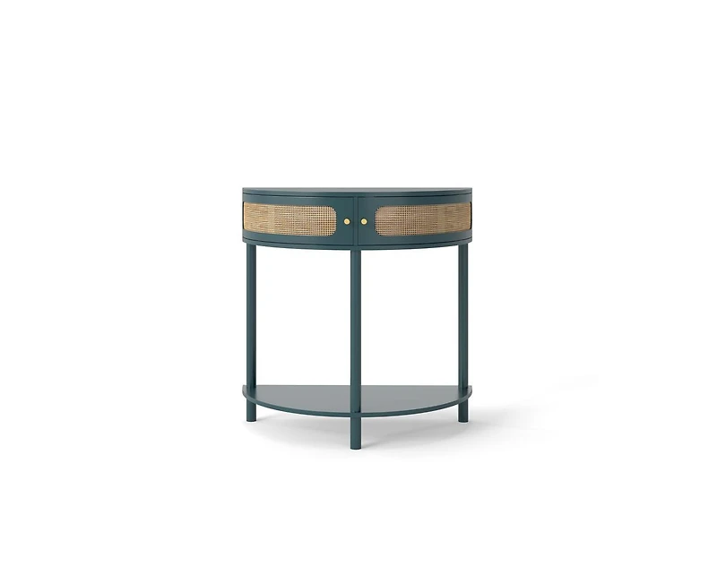 sumyeg 31.8" Corner Cabinet Side Table with 2 Rattan Storage Cabinet and Bottom Shelf