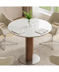 Tribesigns 31.5-Inch Round Conference Table for 2-4 People, Modern Small Meeting Room Table with Sintered Stone Tabletop and Stainless Steel Base