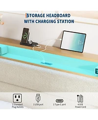 gaomon King Upholstered Bed Storage Headboard Led Boucle Platform Charging Station No Box Spring Easy Assembly