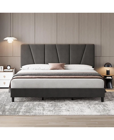 gaomon King Bed Frame with Headboard- Strong Wood Slats Easy Assembly No Box Spring Needed