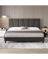 gaomon King Bed Frame with Headboard- Strong Wood Slats Easy Assembly No Box Spring Needed