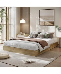 gaomon King Wood Platform Bed Frame Slat Support Sturdy Minimalist Floor-Standing No Box Spring Easy Assembly Burlywood