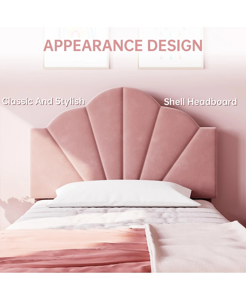 gaomon Twin Bed Frame Velvet Upholstered Adjustable Headboard Metal Frame Wood Slat Support Easy Assembly