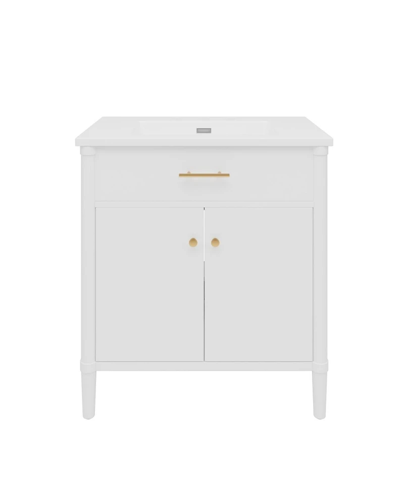 Sillysis 31 Inch Modern Freestanding Bathroom Vanity with Ceramic Sink, Mdf Cabinet, Soft Close Doors, Solid Wood Legs