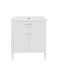 Sillysis 31 Inch Modern Freestanding Bathroom Vanity with Ceramic Sink, Mdf Cabinet, Soft Close Doors, Solid Wood Legs