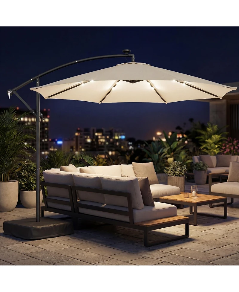 Outsunny 10 ft Offset Cantilever Patio Umbrella w/ Light, Weight,