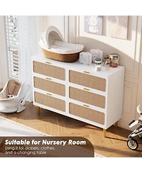 gaomon Modern Rattan 6 Drawer Dresser White Deep Storage Wide Top for Bedroom