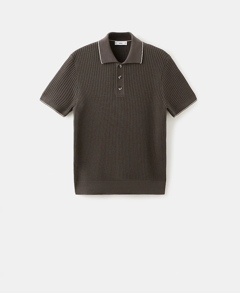 Mango Men's Fine-Knit Herringbone Polo Shirt
