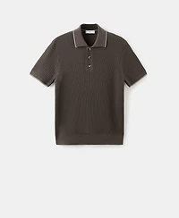 Mango Men's Fine-Knit Herringbone Polo Shirt