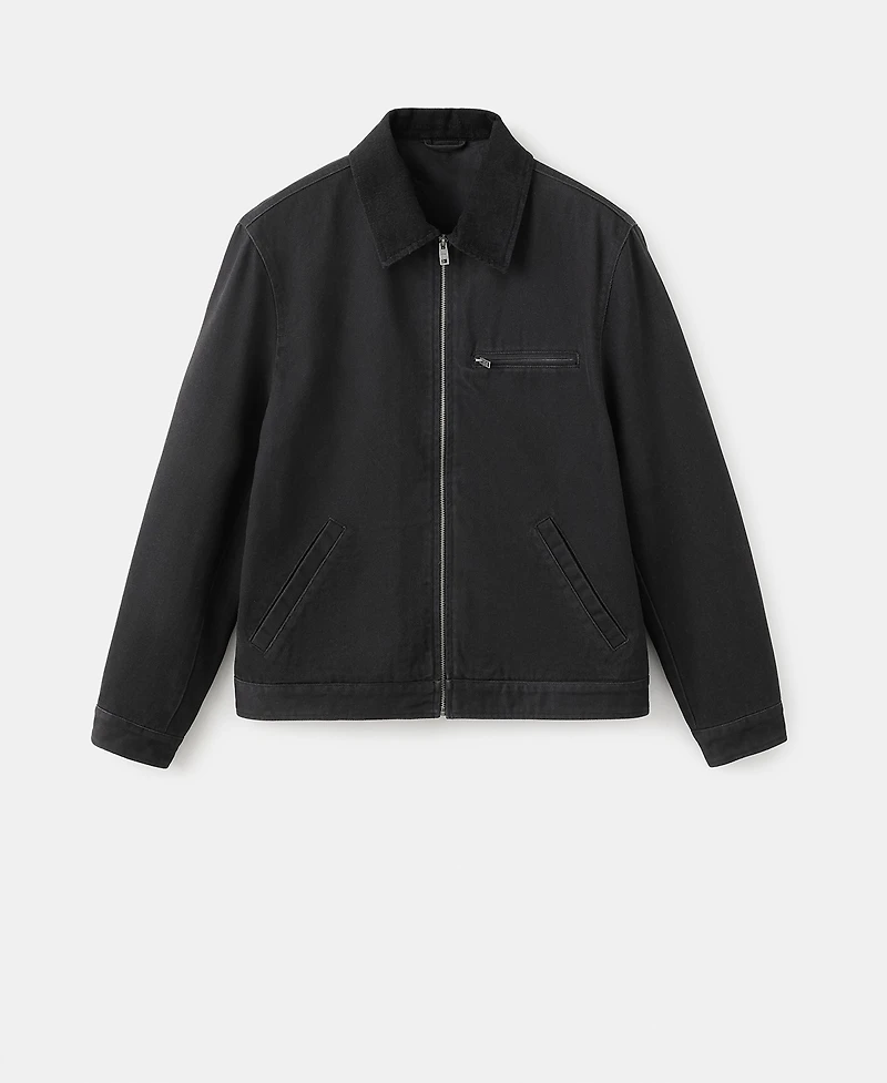 Mango Men's Corduroy Collar Denim Jacket