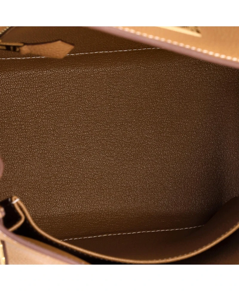 Pre-Owned HERMES Kelly Handbag Brown Togo with Gold Hardware