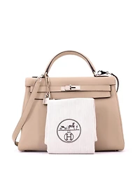 Pre-Owned HERMES Kelly Handbag Light Togo with Palladium Hardware
