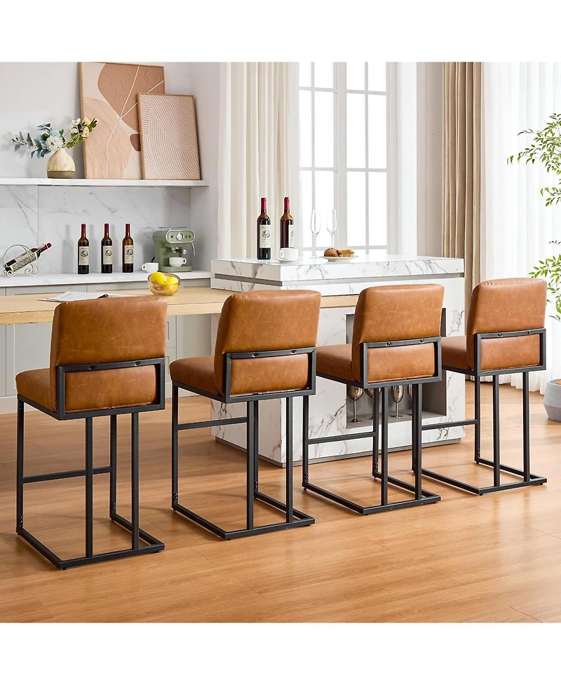 gaomon 24" Counter Height Bar Stool with Back, Pu Leather Upholstered Metal Frame