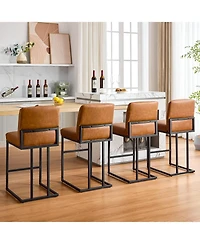 gaomon 24" Counter Height Bar Stool with Back, Pu Leather Upholstered Metal Frame