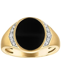 Esquire Men's Jewelry White Diamond (1/8 ct. t.w.) and Black Onyx Ring in 14k Gold-Plated Sterling Silver