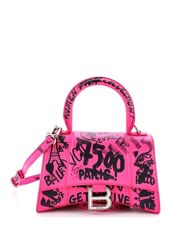 Pre-Owned Balenciaga Xs Graffiti Hourglass Top Handle Bag Leather