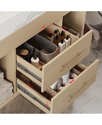 Sillysis 29.9" Floating Bathroom Vanity with Ceramic Sink, Sintered Stone Top, 2 Soft Close Drawers