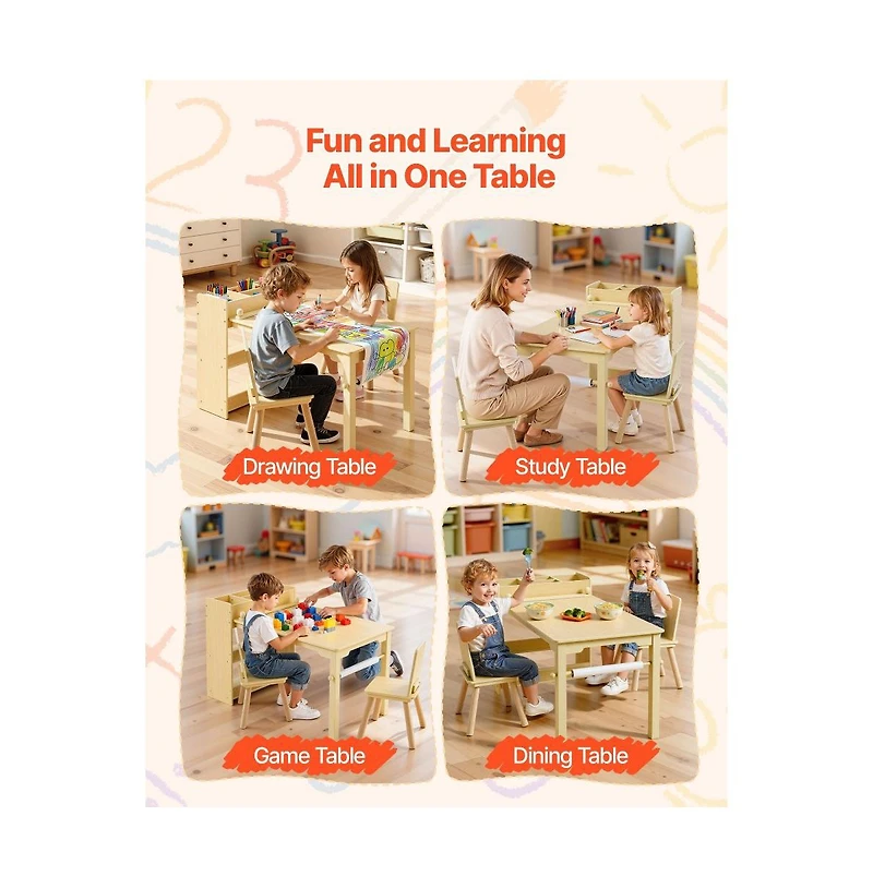 Slickblue Kids Art Table and Chair Set with 3-Tier Storage Cabinet