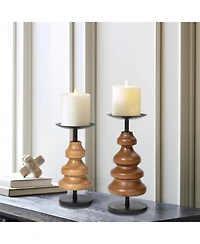 LuxenHome 2-Piece Birch Wood with Metal Pillar Candle Holder Set