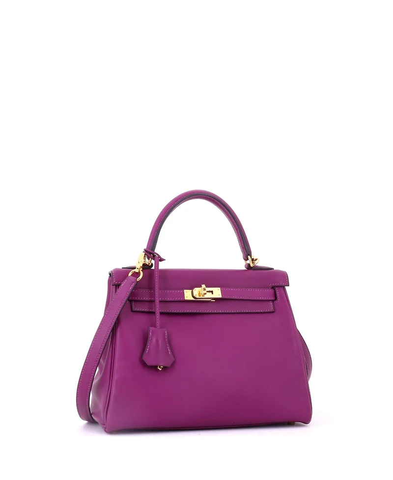 Pre-Owned HERMES Kelly 25 Handbag Purple Swift with Gold Hardware