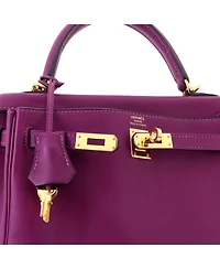 Pre-Owned HERMES Kelly 25 Handbag Purple Swift with Gold Hardware