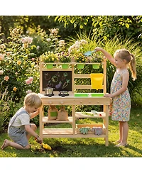 Qaba Wooden Kids Mud Kitchen with Kitchenware and Garden Tools