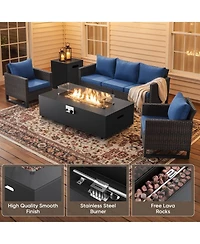 Gymojoy 2-Piece Outdoor Fire Table Set 42.9 Inch Rectangle Gas Firepit with Tank Cover