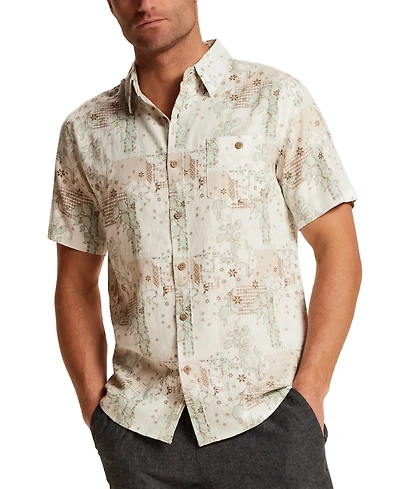 Weatherproof Vintage Men's Short-Sleeve Linen Rayon Print Shirt