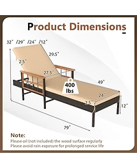 Gymax Patio Rattan Chaise Lounge Reclining Lounger Chair w/ Wood Armrests Outdoor