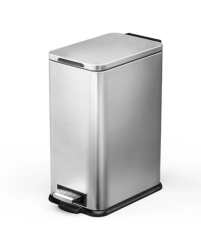 Home Zone Living 4 Gallon Slim Stainless Steel Kitchen Trash Can with Step Pedal and Soft Close Lid