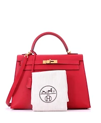 Pre-Owned HERMES Kelly 32 Handbag Red Epsom with Gold Hardware