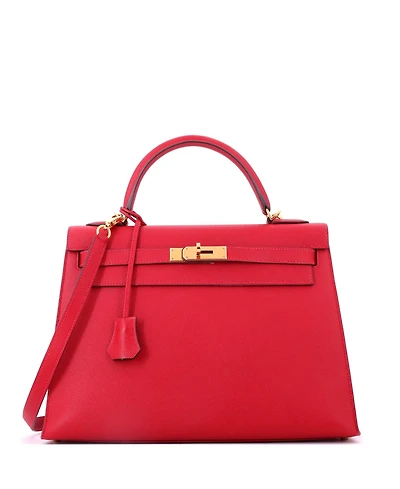 Pre-Owned HERMES Kelly 32 Handbag Red Epsom with Gold Hardware